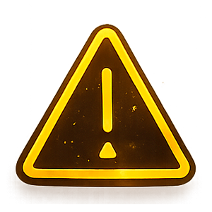 Ícone de triângulo de atenção com ponto de exclamação em estilo neon dourado.
