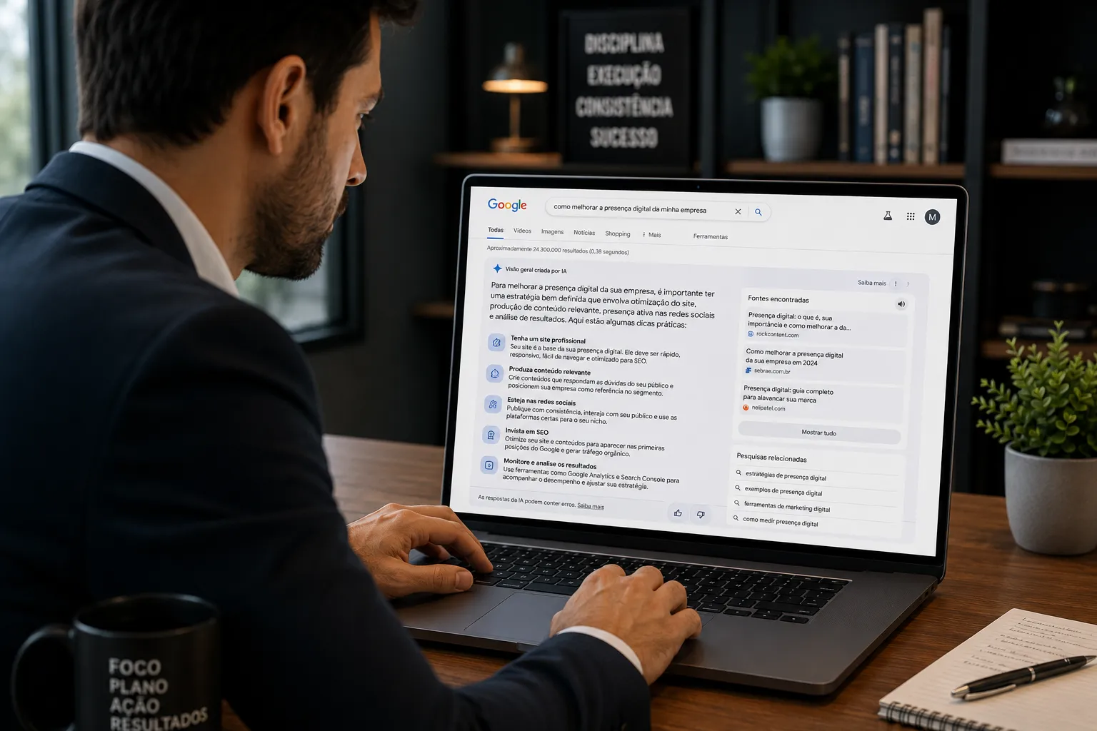 Tela mostrando pesquisa no Google e inteligência artificial