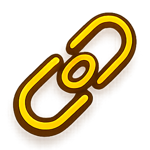 Ícone de elo de corrente representando link ou conexão, em estilo neon dourado.